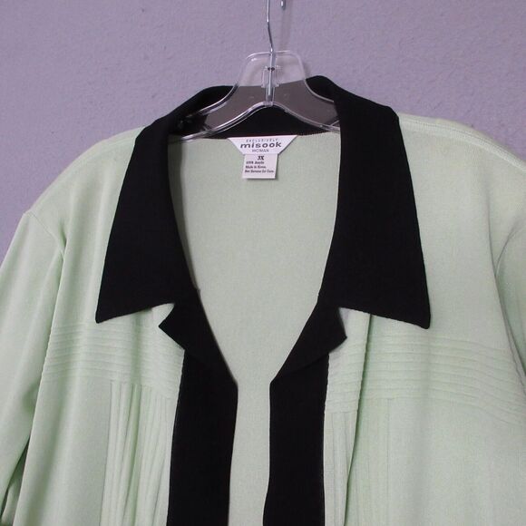 Exclusively Misook Sweater Cardigan Women Plus‎ 3X Green Black Open Front Career - Picture 3 of 15
